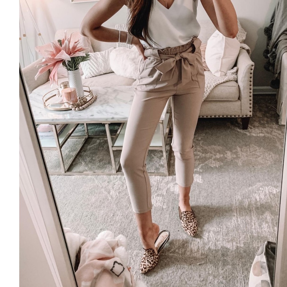 Women's Cropped Paper Bag Waist Pants in S Camel